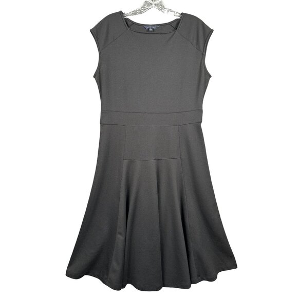 Lands End Dress Black MED Petite Jersey Stretch Skater ALine Minimalist Flare - Picture 1 of 5